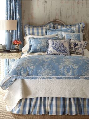 Sherry Kline Home || Country Manor Comforter + Euro Shams Set Blue Ivory Queen